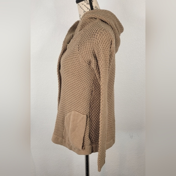 Anthropologie Sparrow Sz S Hooded Cardigan Pockets Snap Front Tan - Picture 2 of 11